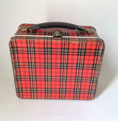 antique red metal lunch box with black cat|Plaid Lunch Box In Collectible Metal Lunchboxes (Pre.